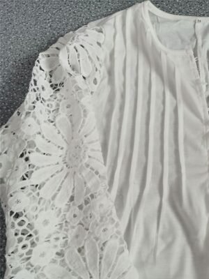 Fashion Modern Mini Contrast Lace Crew Neck Long Sleeve Dress - Image 3