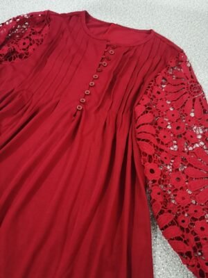 Fashion Modern Mini Contrast Lace Crew Neck Long Sleeve Dress - Image 5