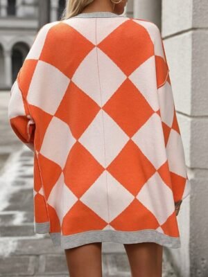 Fashion Oversized Geometric Open Front Long Sleeve Cardigan - Image 3