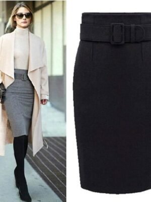 Fashion Pencil Solid Above Knee Skirt - Image 1