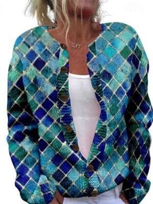 Fashion Regular Animal Floral Ribbed Open Front Long Sleeve Long Cardigan - Image 2