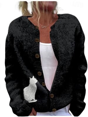 Fashion Regular Animal Floral Ribbed Open Front Long Sleeve Long Cardigan - Image 3