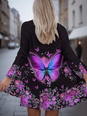 Fashion Regular Butterfly Collarless Long Sleeve Coat - Image 1