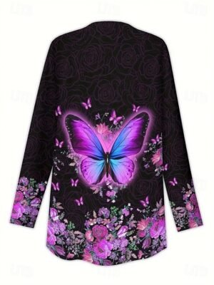 Fashion Regular Butterfly Collarless Long Sleeve Coat - Image 2