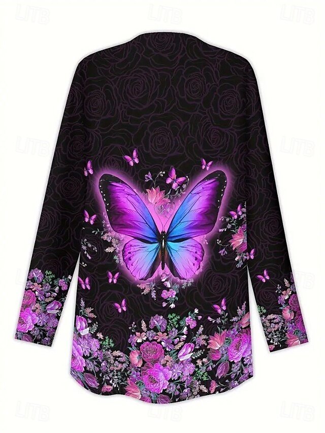 Fashion Regular Butterfly Collarless Long Sleeve Coat - Image 2