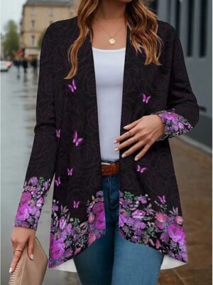 Fashion Regular Butterfly Collarless Long Sleeve Coat - Image 3