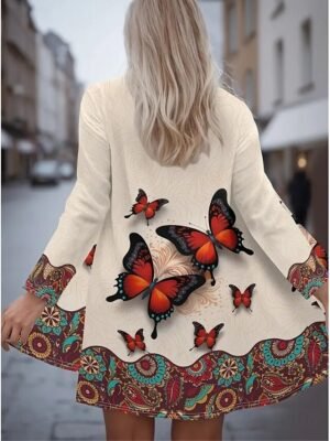 Fashion Regular Butterfly Collarless Long Sleeve Coat - Image 6