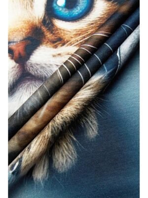 Fashion Regular Cat Print Round Neck Short Sleeve Top - Image 13