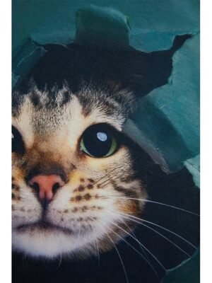 Fashion Regular Cat Print Round Neck Short Sleeve Top - Image 20