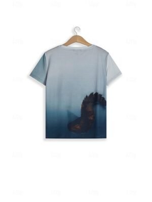 Fashion Regular Cat Print Round Neck Short Sleeve Top - Image 8