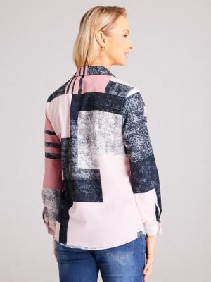 Fashion Regular Color Block Shirt Collar Long Sleeve Blouse - Image 5