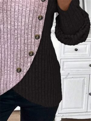 Fashion Regular Colour Block Round Neck Long Sleeve Tops - Image 4