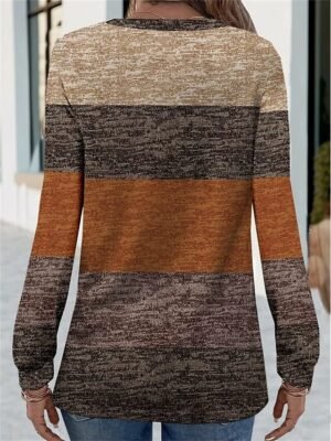 Fashion Regular Colour Block V Neck Long Sleeve Tops - Image 2