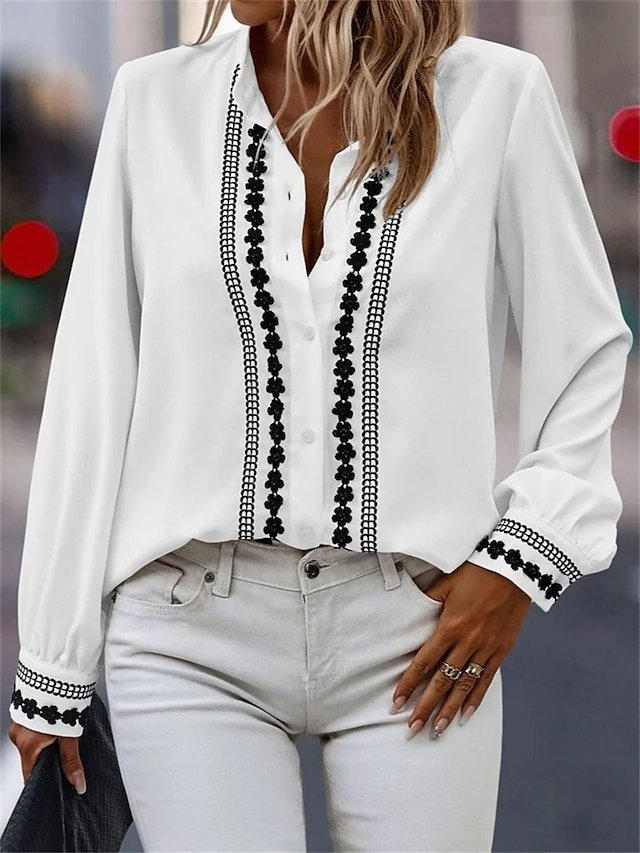 Fashion Regular Embroidered Shirt Collar Long Sleeve Blouse - Image 1