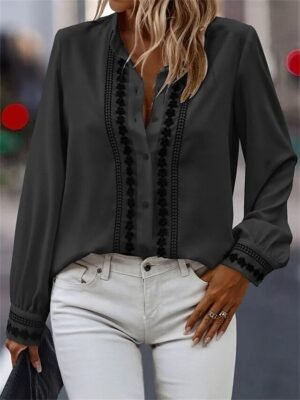 Fashion Regular Embroidered Shirt Collar Long Sleeve Blouse - Image 5