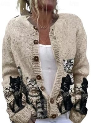 Fashion Regular Fit Animal Open Front Long Sleeve Long Cardigan - Image 3