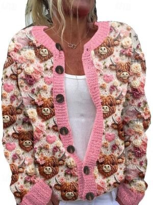 Fashion Regular Fit Animal Ribbed Open Front Long Sleeve Crop Cardigan - Image 1