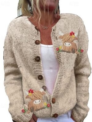 Fashion Regular Fit Animal Ribbed Open Front Long Sleeve Crop Cardigan - Image 2