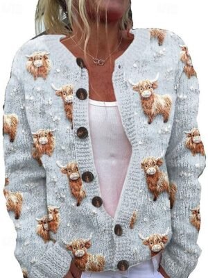 Fashion Regular Fit Animal Ribbed Open Front Long Sleeve Crop Cardigan - Image 3