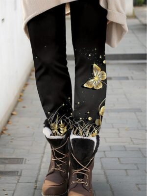 Fashion Regular Fit Butterfly Print High Waist Full Length Leggings - Image 1