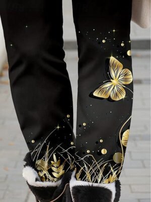 Fashion Regular Fit Butterfly Print High Waist Full Length Leggings - Image 3