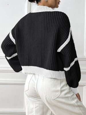 Fashion Regular Fit Colour Block Cowl Neck Long Sleeve Cardigan - Image 20