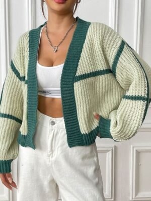 Fashion Regular Fit Colour Block Cowl Neck Long Sleeve Cardigan - Image 4