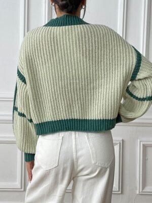 Fashion Regular Fit Colour Block Cowl Neck Long Sleeve Cardigan - Image 8