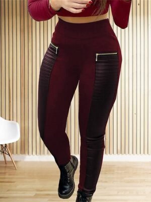 Fashion Regular Fit Colour Block High Waist Full Length Leggings - Image 5