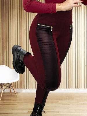 Fashion Regular Fit Colour Block High Waist Full Length Leggings - Image 6
