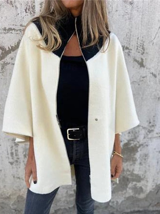 Fashion Regular Fit Colour Block Stand Collar 3/4 Sleeve Coat - Image 1