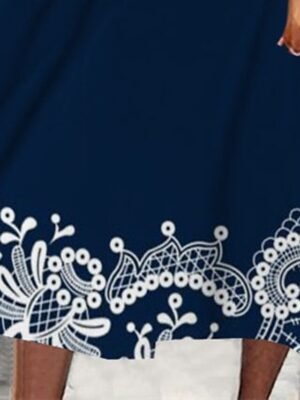 Fashion Regular Fit Floral Crew Neck Long Sleeve Midi Dress - Image 2