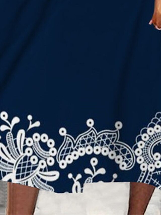 Fashion Regular Fit Floral Crew Neck Long Sleeve Midi Dress - Image 2