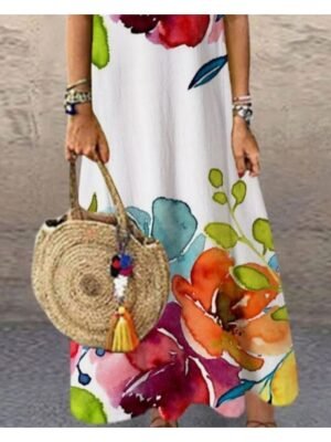 Fashion Regular Fit Floral Crew Neck Sleeveless Maxi Dress - Image 3