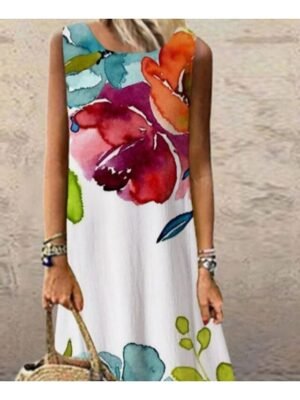 Fashion Regular Fit Floral Crew Neck Sleeveless Maxi Dress - Image 4