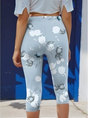 Fashion Regular Fit Floral High Waist Full Length Leggings - Image 3