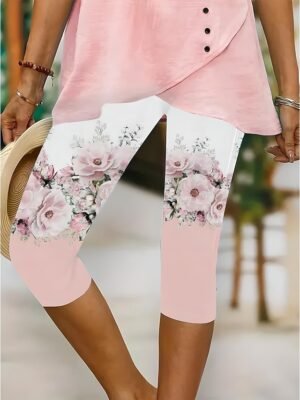 Fashion Regular Fit Floral High Waist Full Length Leggings - Image 8