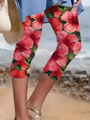 Fashion Regular Fit Floral High Waist Full Length Leggings - Image 9