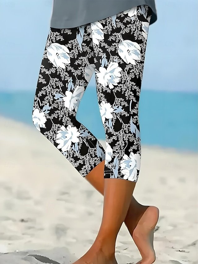 Fashion Regular Fit Floral Mid Waist Ankle-Length Leggings - Image 1