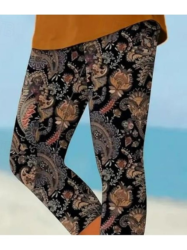 Fashion Regular Fit Floral Mid Waist Ankle-Length Capri Leggings - Image 2
