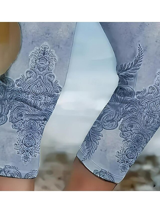 Fashion Regular Fit Floral Mid Waist Ankle-Length Capri Leggings - Image 2