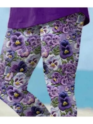 Fashion Regular Fit Floral Mid Waist Ankle-Length Leggings - Image 2