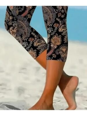 Fashion Regular Fit Floral Mid Waist Ankle-Length Capri Leggings - Image 3