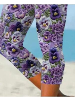 Fashion Regular Fit Floral Mid Waist Ankle-Length Leggings - Image 3
