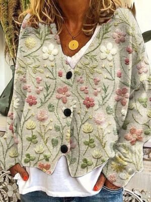 Fashion Regular Fit Floral Open Front Long Sleeve Long Cardigan - Image 1