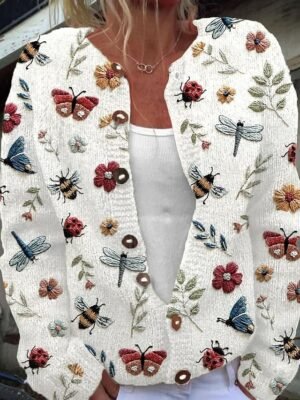 Fashion Regular Fit Floral Open Front Long Sleeve Crop Cardigan - Image 1