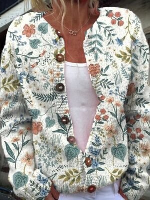 Fashion Regular Fit Floral Open Front Long Sleeve Crop Cardigan - Image 2