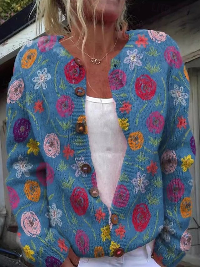 Fashion Regular Fit Floral Open Front Long Sleeve Crop Cardigan - Image 2