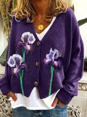 Fashion Regular Fit Floral Open Front Long Sleeve Long Cardigan - Image 3