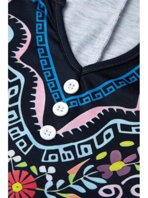Fashion Regular Fit Floral Split Neck Sleeveless Mini Dress - Image 2